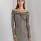 RALPH LAUREN Womens Dress S / Gold RALPH LAUREN - Women's Off-The-Shoulder Metallic Evening Dress