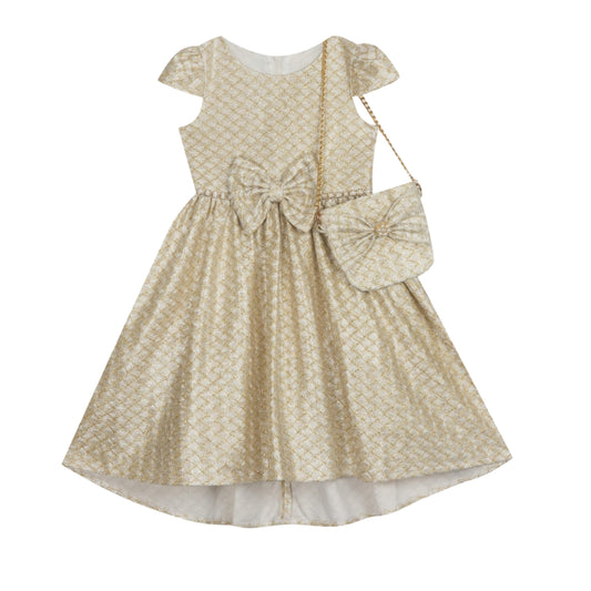 RARE EDITIONS Girls Dress XS / Gold RARE EDITIONS - KIDS - Lurex Knit Dress with Hi-Low Skirt with Cap Sleeves and Purse Set