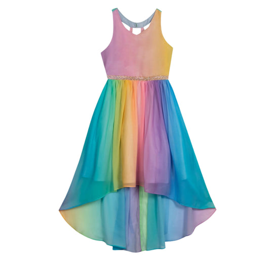 RARE EDITIONS Girls Dress L / Multi-Color RARE EDITIONS - KIDS - Rainbow Chiffon Hi-Low Dress with Trim