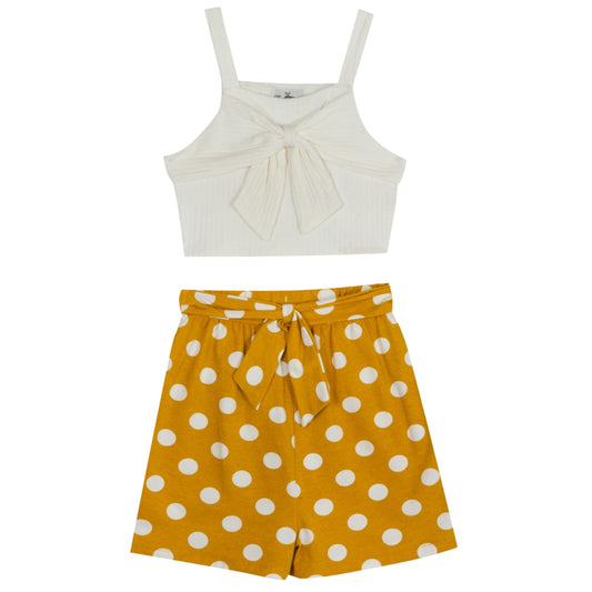 RARE EDITIONS Girls Sets L / Multi-Color RARE EDITIONS - KIDS -  Rib Knit Top with Front Tie and Printed Dot Shorts,