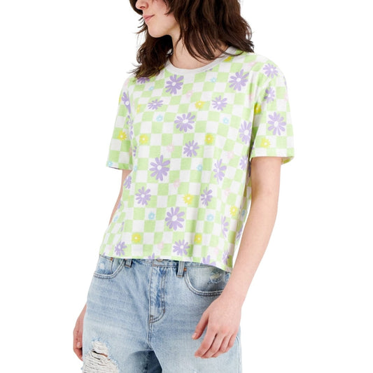 REBELLIOUS ONE S / Multi-Color REBELLIOUS ONE - Flower Checker Print T-Shirt