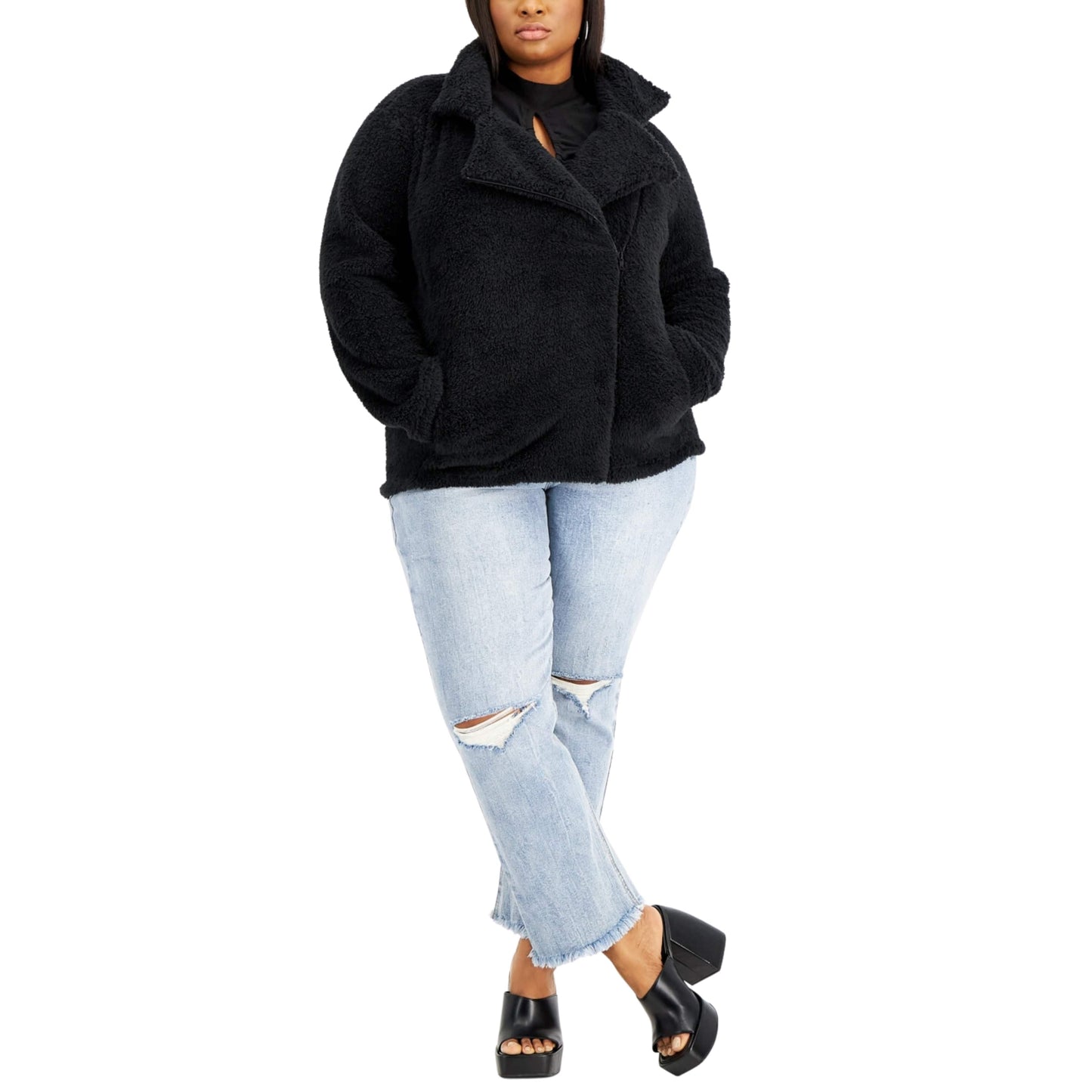 REBELLIOUS ONE Womens Jackets XXL / Black REBELLIOUS ONE - Plus Size Fleece Moto Jacket