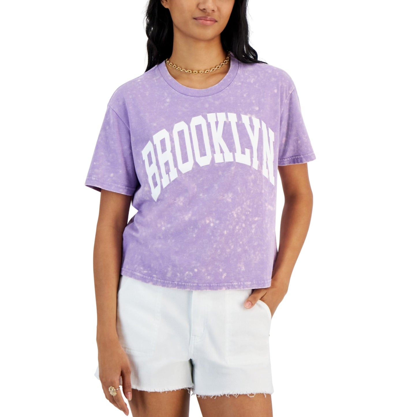 REBELLIOUS ONE Womens Tops S / Purple REBELLIOUS ONE - Brooklyn Mineral-Wash Cropped Graphic T-Shirt