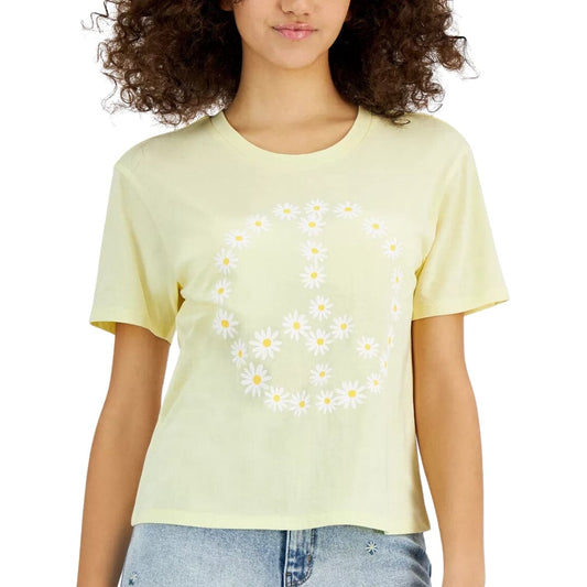 REBELLIOUS ONE Womens Tops XL / Yellow REBELLIOUS ONE - Daisy Peace Sign Graphic-Print T-Shirt