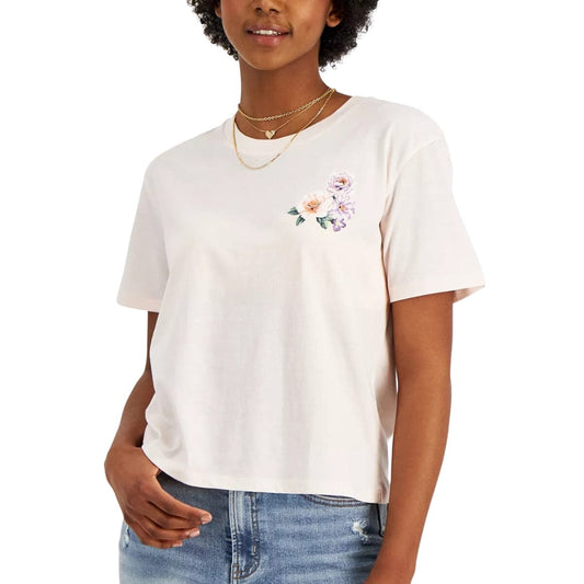 REBELLIOUS ONE Womens Tops XL / Pink REBELLIOUS ONE - Flowers Front-Back Graphic-Print Tee