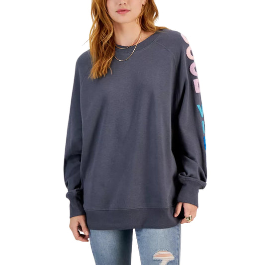 REBELLIOUS ONE Womens Tops XL / Grey REBELLIOUS ONE - Good Vibes Sleeve Crewneck Sweatshirt