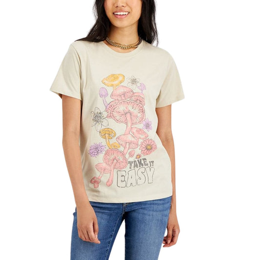 REBELLIOUS ONE Womens Tops M / Beige REBELLIOUS ONE - Mushroom-Graphic T-Shirt