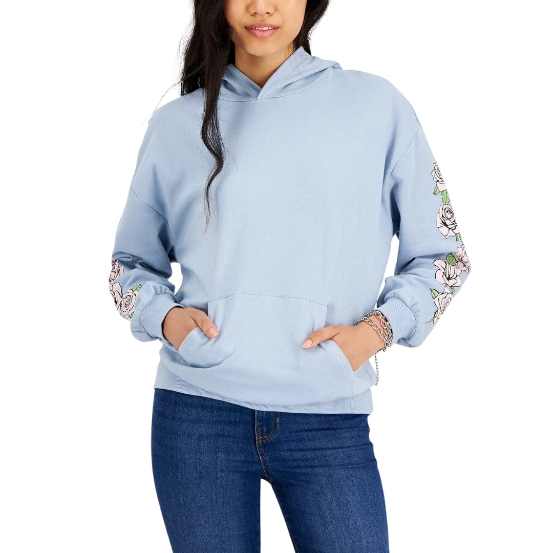 REBELLIOUS ONE Womens Tops L / Blue REBELLIOUS ONE - Rose-Graphic Pocket Hoodie