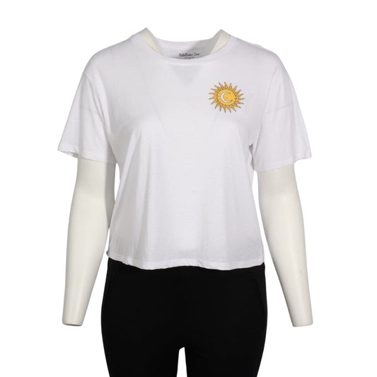 REBELLIOUS ONE Womens Tops S / White REBELLIOUS ONE - Yin-Yang Sun Front-Back Graphic T-Shirt