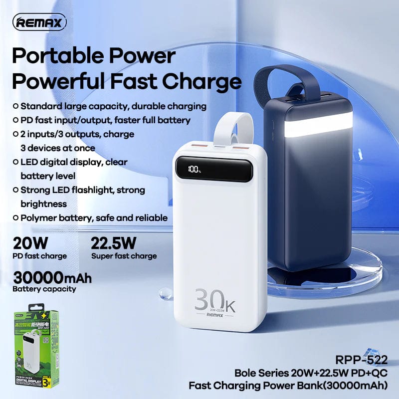 REMAX Electronic Accessories REMAX - RPP-522 30000mAh Bole Series PD20W+QC22.5W Fast Charging Power Bank