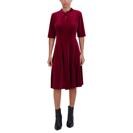 ROBBIE BEE Womens Dress S / Red ROBBIE BEE - Velvet Mini Fit & Flare Dress