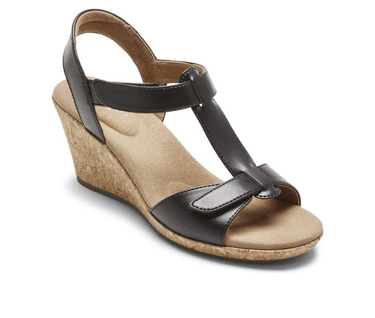 ROCKPORT Womens Shoes 41 / Black ROCKPORT -  Faux Leather Ankle Strap T-Strap Sandals