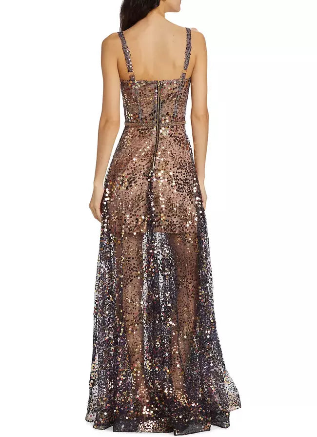 BRONX AND BANCO - Midnight Gold Sequin Sweetheart Evening Dress