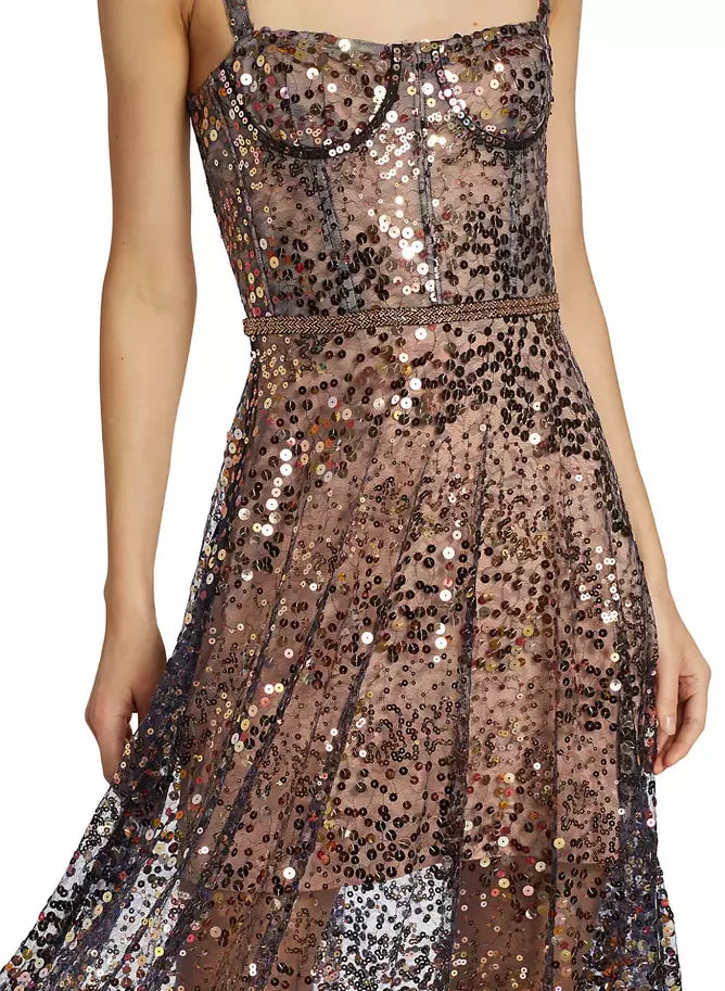 BRONX AND BANCO - Midnight Gold Sequin Sweetheart Evening Dress