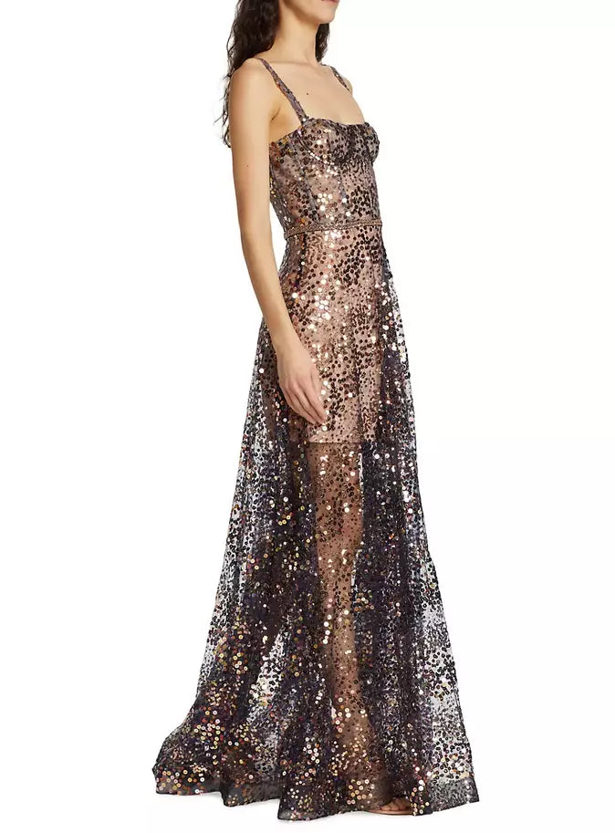 BRONX AND BANCO - Midnight Gold Sequin Sweetheart Evening Dress