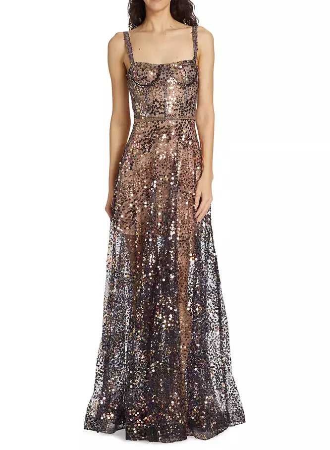 BRONX AND BANCO - Midnight Gold Sequin Sweetheart Evening Dress