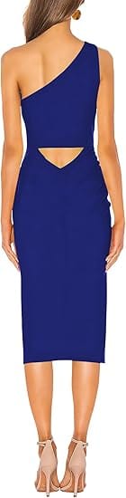 SARIN MATHEWS Womens Dress M / Blue SARIN MATHEWS - One Shoulder Ruched Bodycon Dress