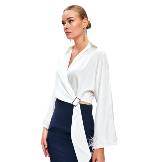 SATEEN Womens Tops SATEEN -  Blouse with decorative feathers on the sleeves