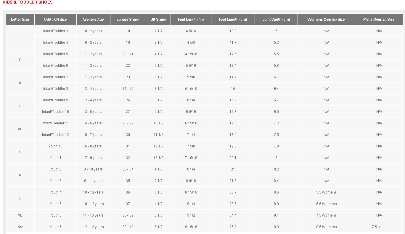 See kai run deals size guide