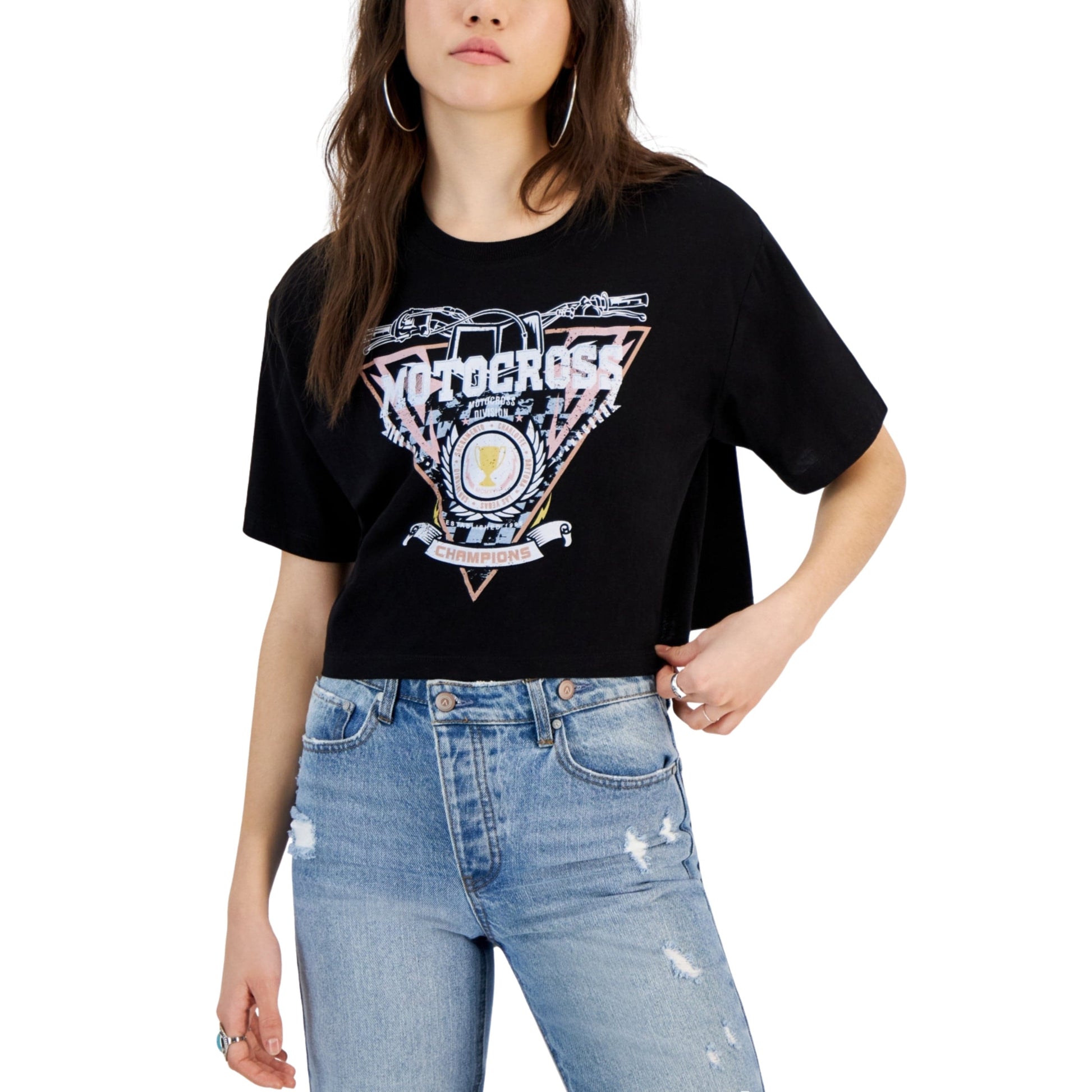 SELFIE Womens Tops M / Black SELFIE - Motocross Graphic Boxy Crop T-Shirt