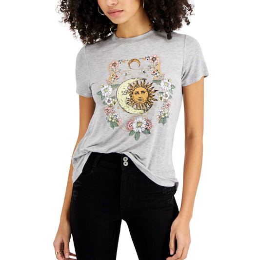 SELFIE Womens Tops XS / Grey SELFIE - Sun-Moon-Flower Graphic-Print T-Shirt