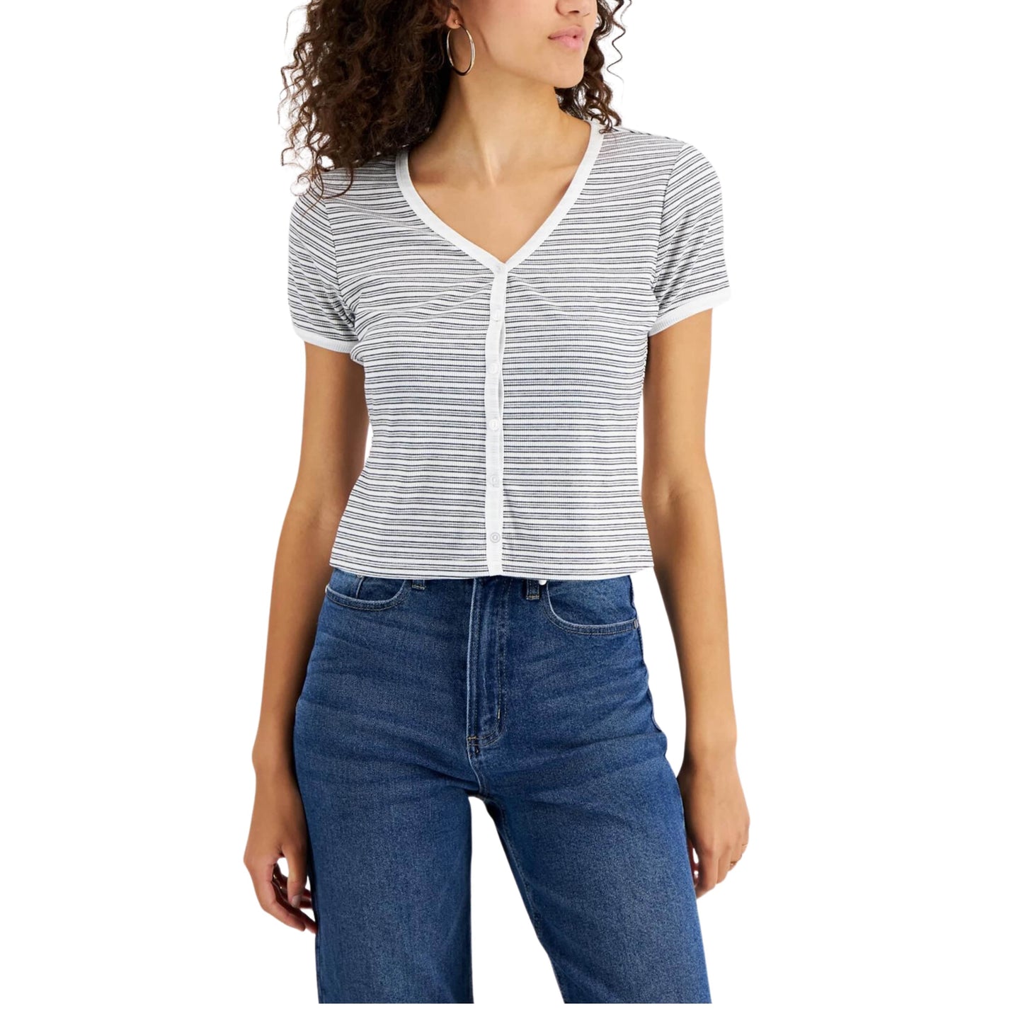 SELFIE Womens Tops SELFIE -  V Neck Knit Button-Down Top