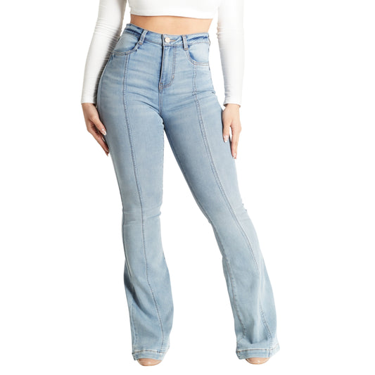 DOLLHOUSE - Seam-Front Flare-Leg High-Rise Jeans