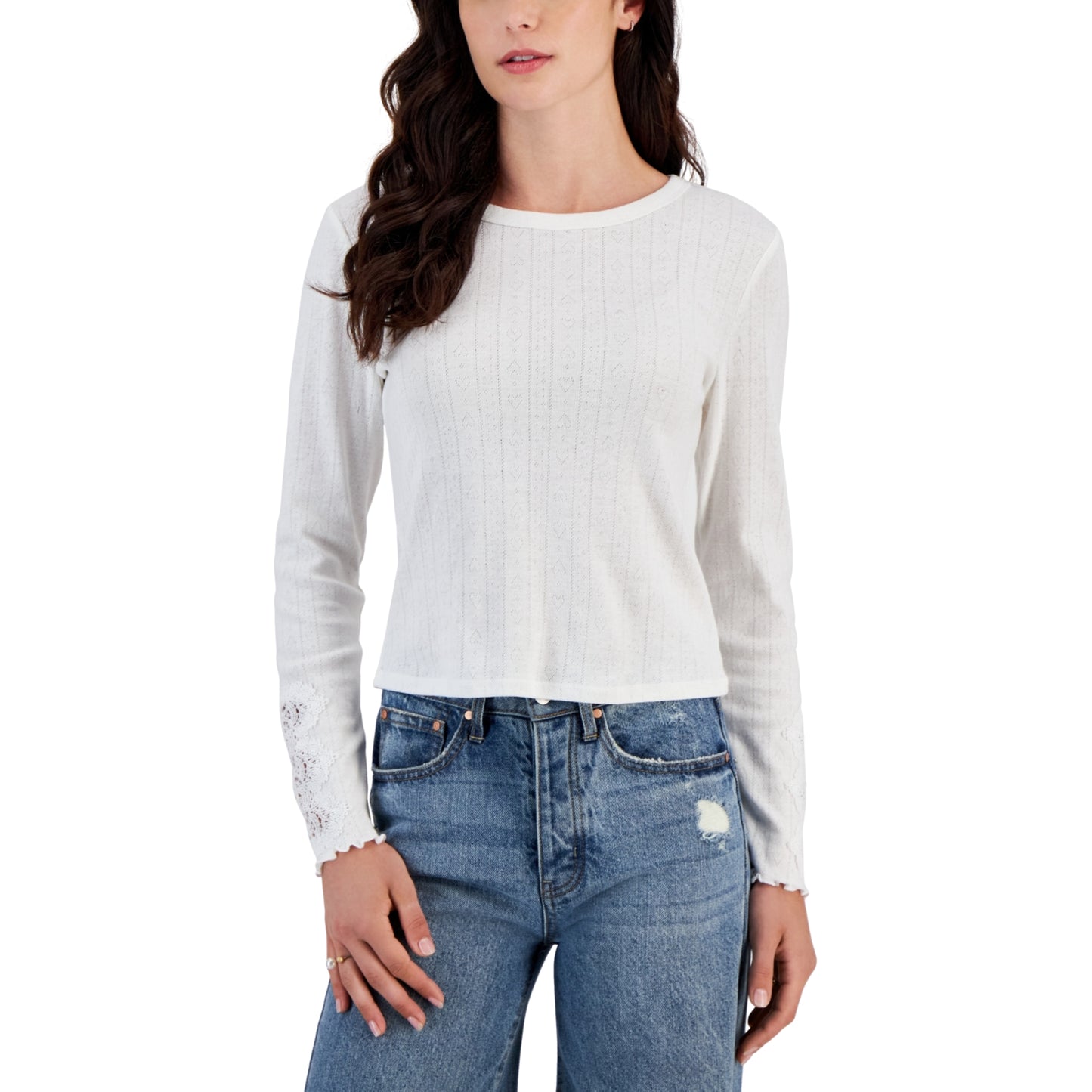 HIPPIE ROSE - Lace-Trim Long-Sleeve Top