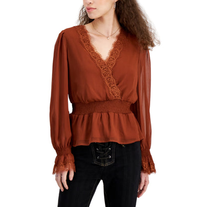 SELF ESTEEM - Lace-Trim Bell-Sleeve Peasant Top