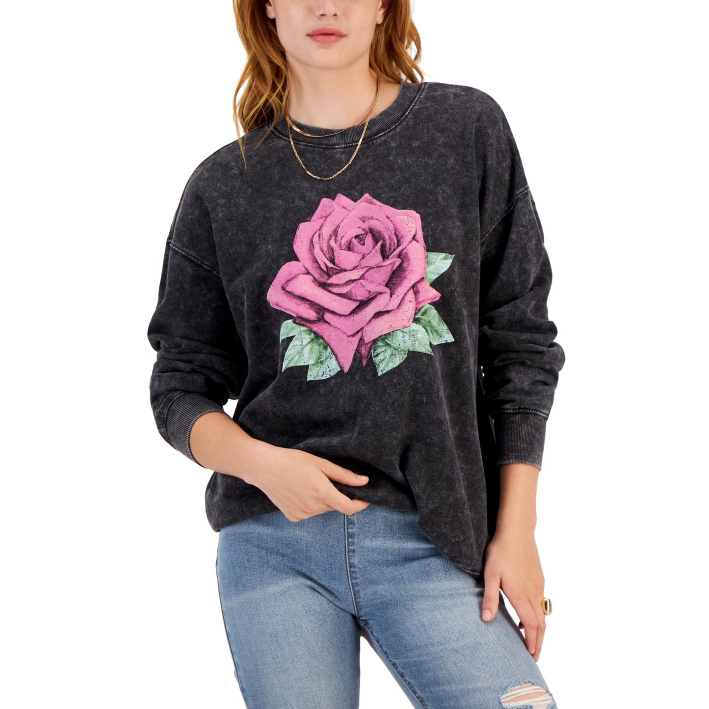 REBELLIOUS ONE - Rose Mineral Wash Crewneck Sweatshirt