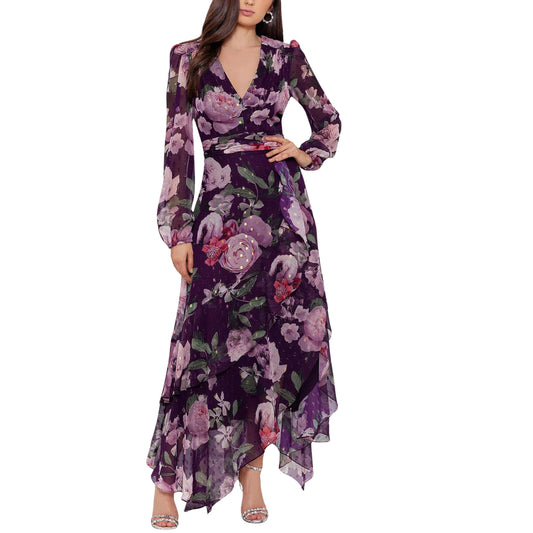 XSCAPE - Women's Chiffon Floral Long Dress