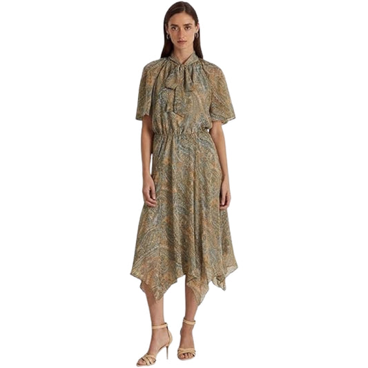 RALPH LAUREN - Paisley Georgette Tie-Neck Dress