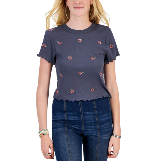 REBELLIOUS ONE - All Over Embroidered Lettuce-Hem T-Shirt