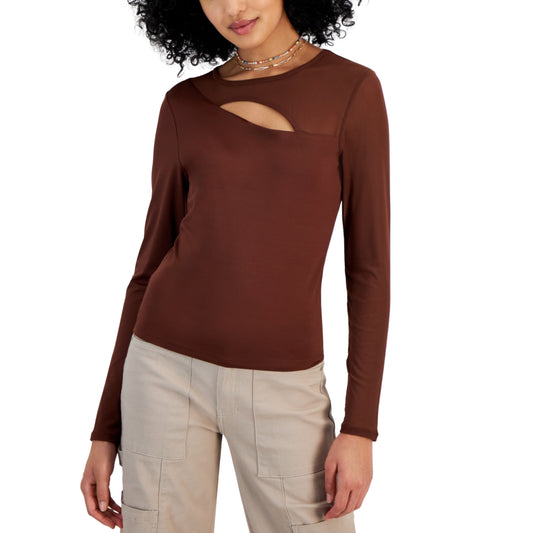 CRAVE FAME - Asymmetrical Mesh Long-Sleeve Top