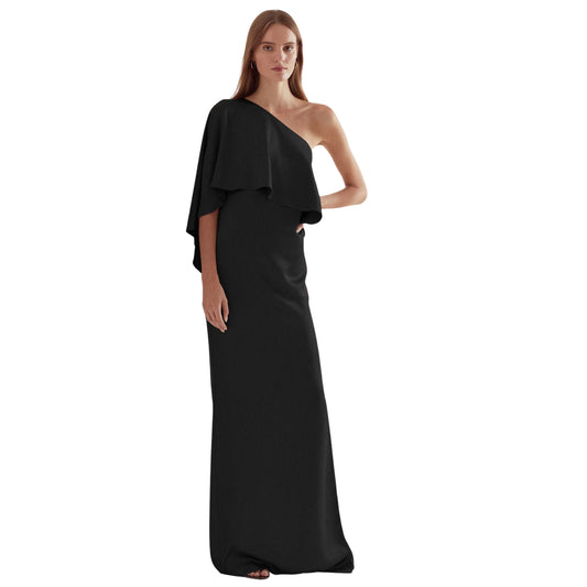 RALPH LAUREN - Satin One-Shoulder Cape Gown