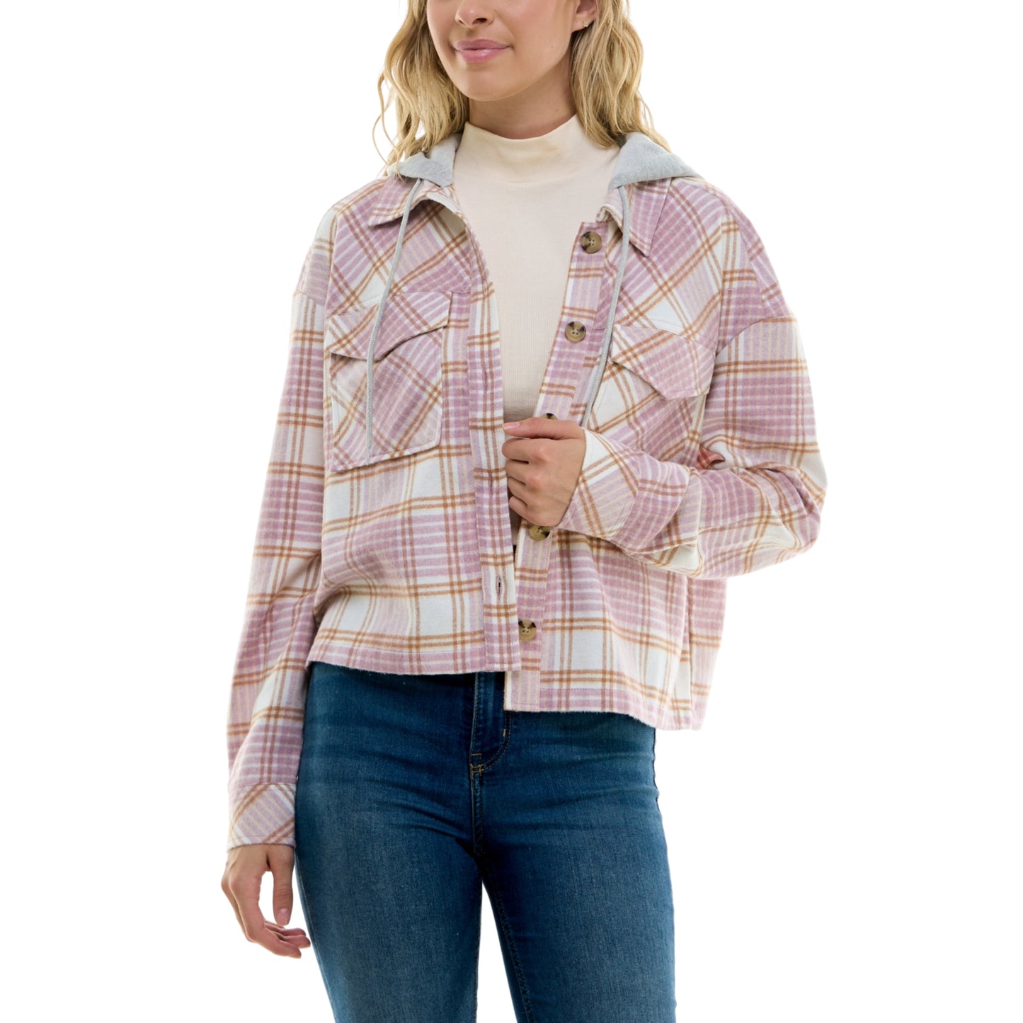 ULTRA FLIRT - Plaid Hoodie Shacket