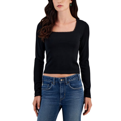 DEREK HEART - Lace-Trimmed Square-Neck Seamless Top