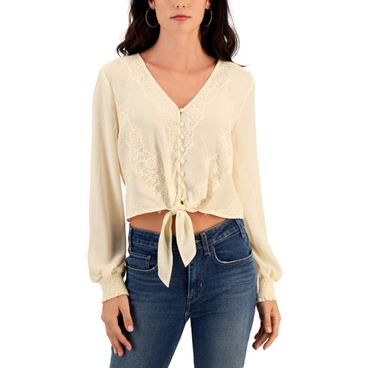 SELF ESTEEM - Lace-Trimmed V-Neck Tie-Front Top