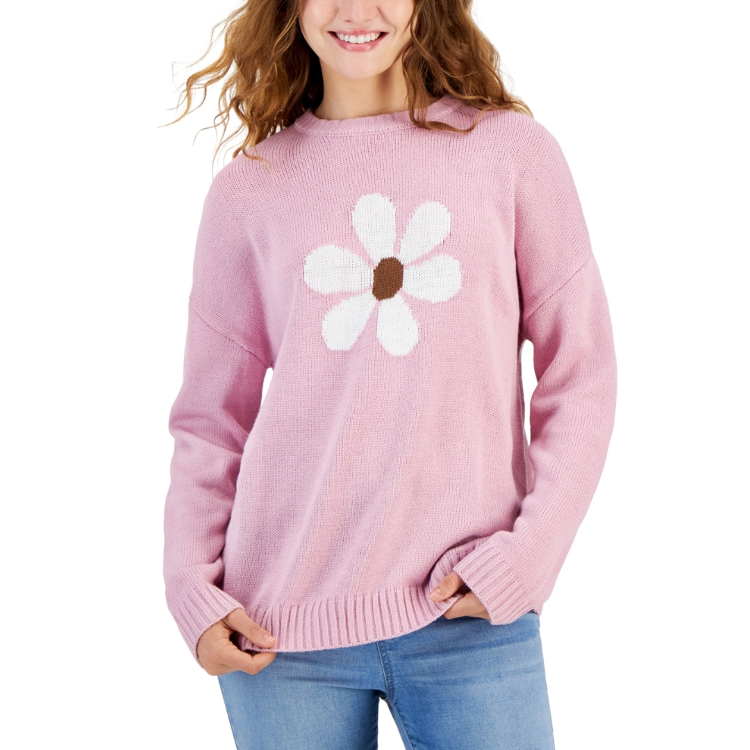 JUST POLLY - Daisy Graphic Ribbed-Edge Sweater