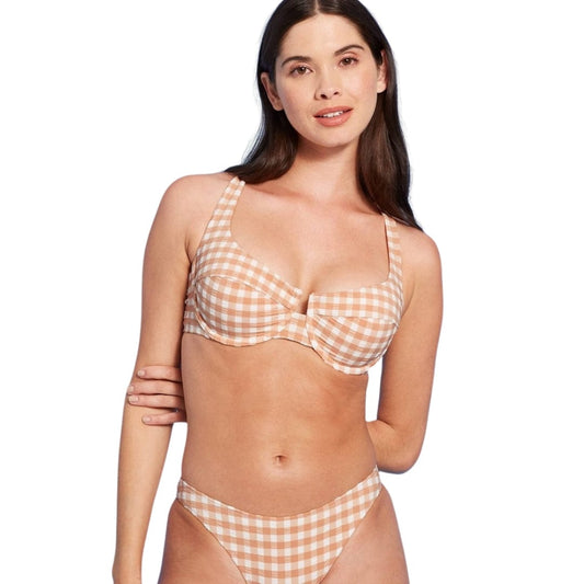 SHADE & SHORE Womens Swimwear M / Beige SHADE & SHORE - Notch Front Pucker Textured Balconette Bikini Set