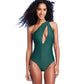 SHADE & SHORE Womens Swimwear L / Green SHADE & SHORE - One Shoulder Plunge Cut Out One Piece Swimsuit