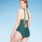 SHADE & SHORE Womens Swimwear L / Green SHADE & SHORE - One Shoulder Plunge Cut Out One Piece Swimsuit