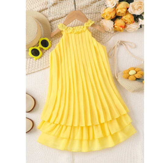 SHEIN Shein Girls Dress 4 Years / Yellow SHEIN - Pleated Elegant Dress