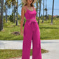 SHEIN Shein Women Sets M / Fuchsia / 28 SHEIN - Break Solid Cami Top & Wide Leg Pants Two Piece