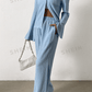 SHEIN Shein Women Sets L / Blue SHEIN - Button Front Lettuce Trim Shirt & Wide Leg Pants Set