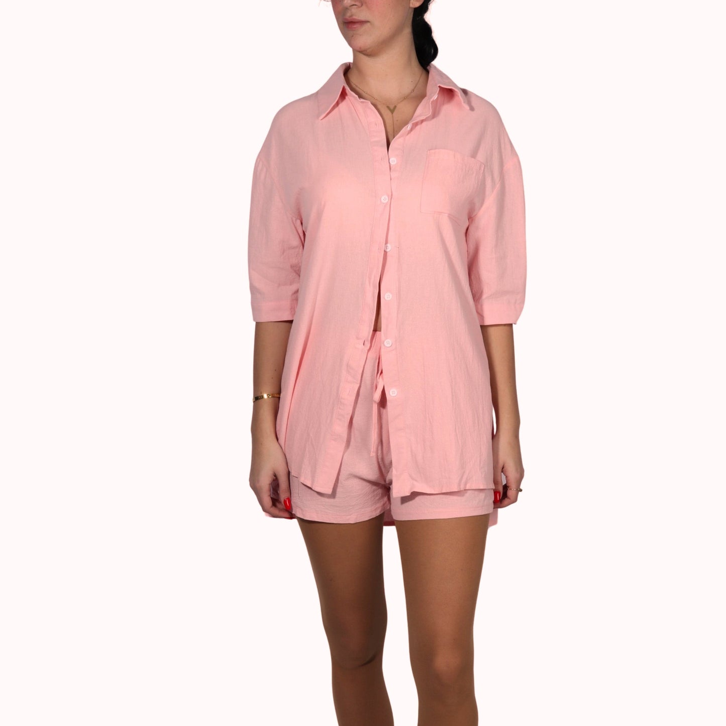 SHEIN Shein Women Sets M / Pink / 28 SHEIN - Button up closure Shirt shorts set