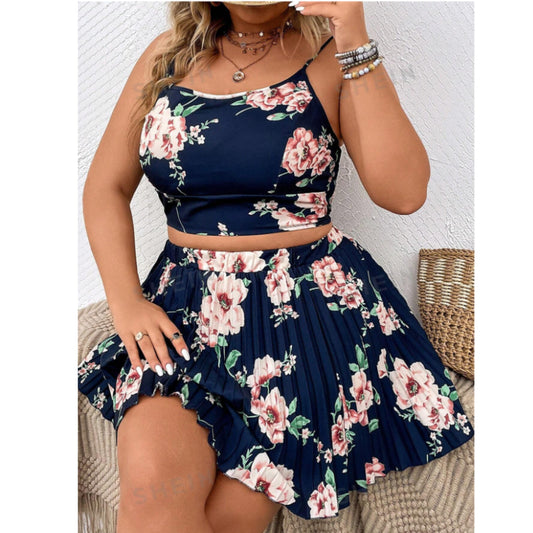 SHEIN Shein Women Sets XL / Multi-Color / 32 SHEIN - Floral Print Cami Top & Pleated Skirt Set