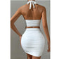 SHEIN Shein Women Sets M / White / 38 SHEIN - Halter Top & Ruched Bodycon Skirt Set