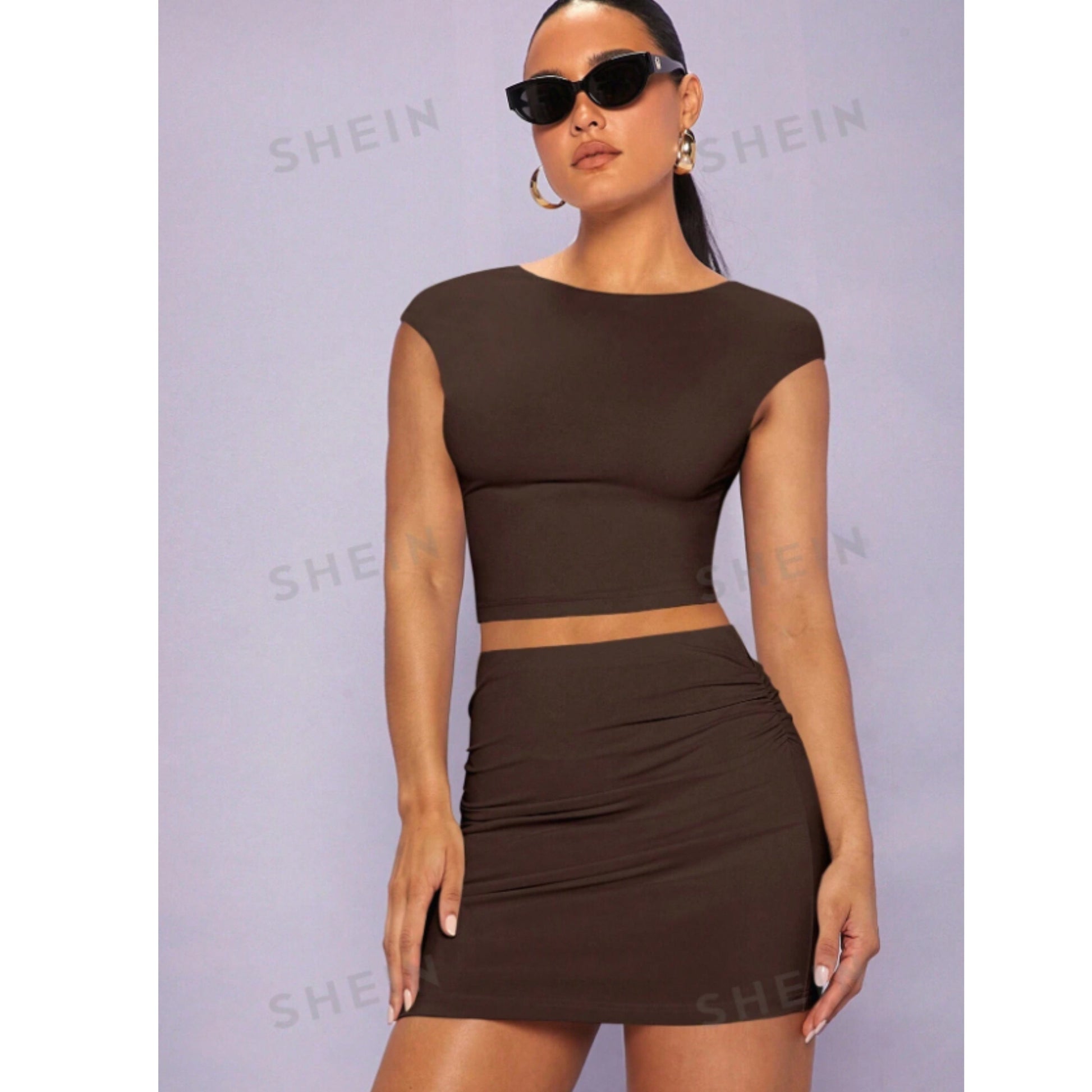 SHEIN Shein Women Sets M / Brown SHEIN - Open Back Crop Tee & Bodycon Skirt set