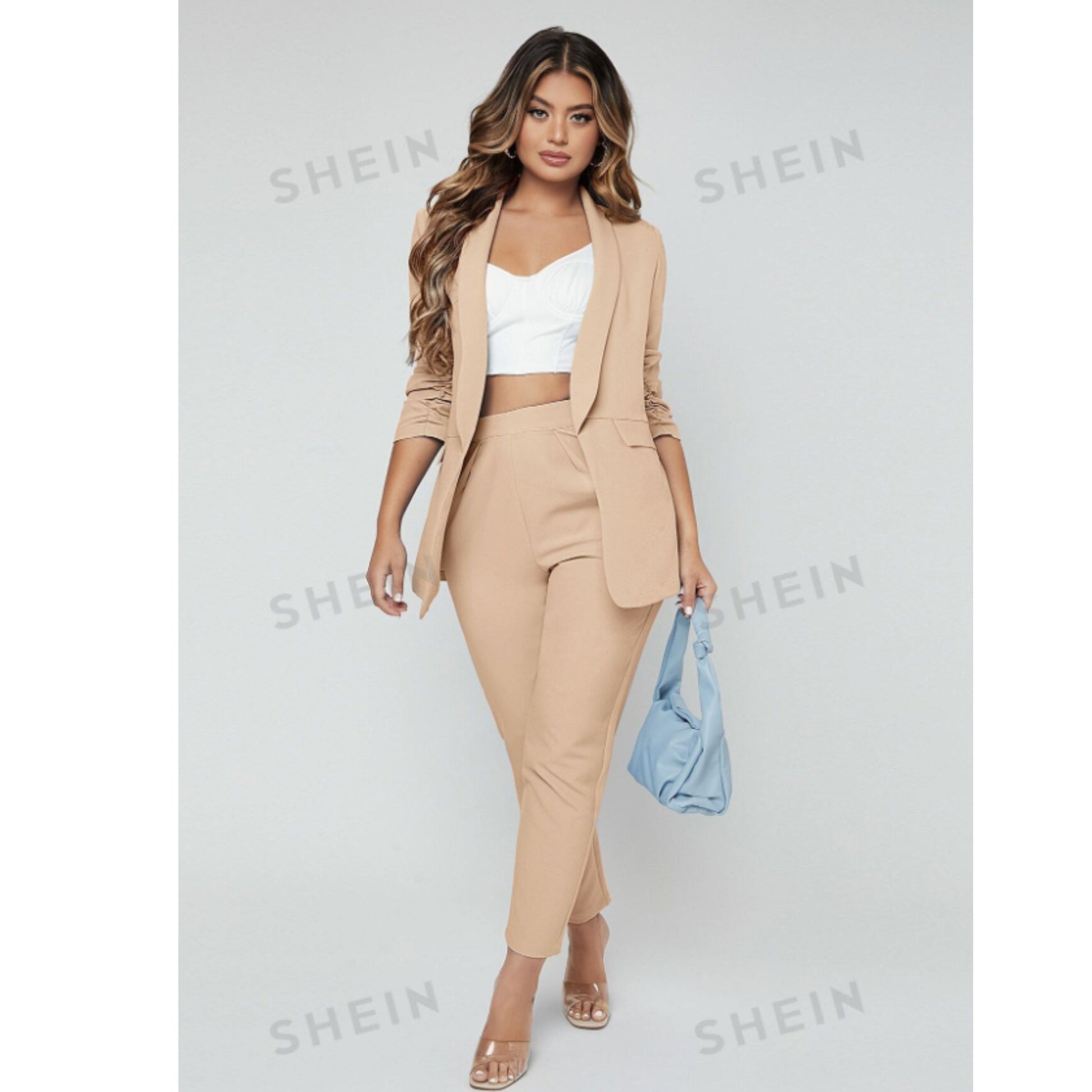 SHEIN Shein Women Sets M / Beige / 29 SHEIN -  Open Front Blazer & Trousers Suit Set